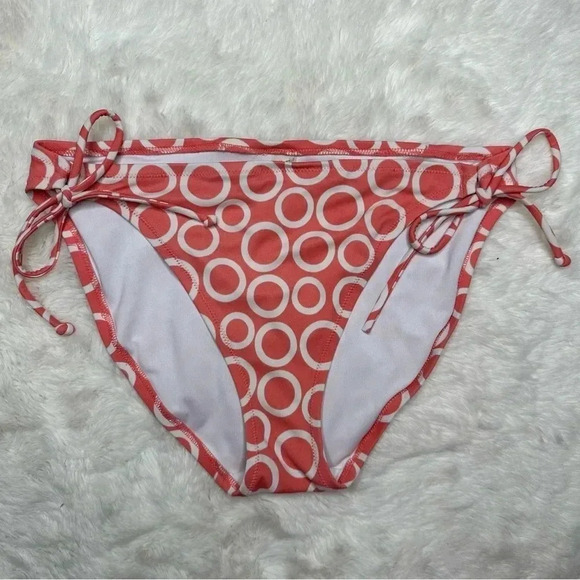 Victoria's Secret Other - Victoria’s Secret Swim Bottoms Bikini Tie Sides Circles Peach & White Size Large